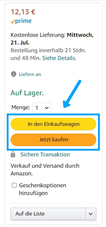 Die Amazon Buy Box ist das Einkaufswagenfeld auf der rechten Seite der Produktansicht.