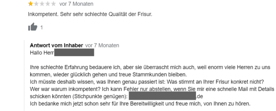 Auch auf negative Kritik sollten Sie immer seriös antworten.