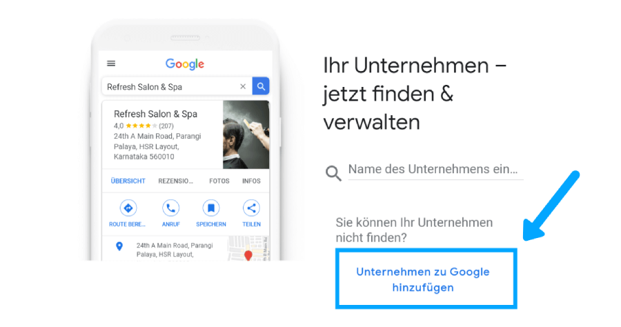 Die Anmeldung zu Google My Business.