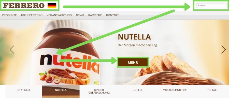 Beispiel Gutenberg Diagramm Nutella Das Gutenberg-Diagramm kommt immer dann zum Tragen, wenn sich nur wenige Elemente auf der Seite befinden.