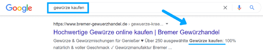 Wenn Sie Ihr Fokus-Keyword in der Beschreibung verwenden, markiert Google das Wort fett.