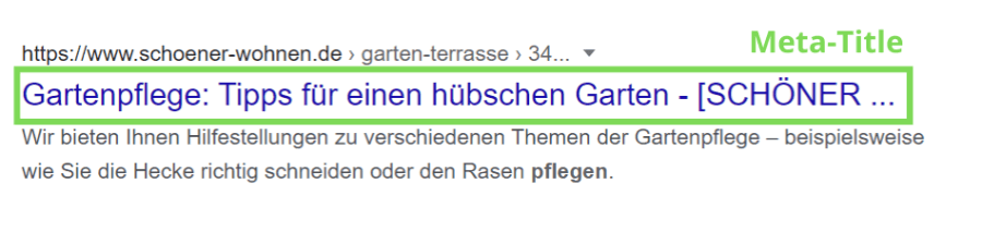 Der Title befindet sich im Google Snippet direkt über der Meta-Description.