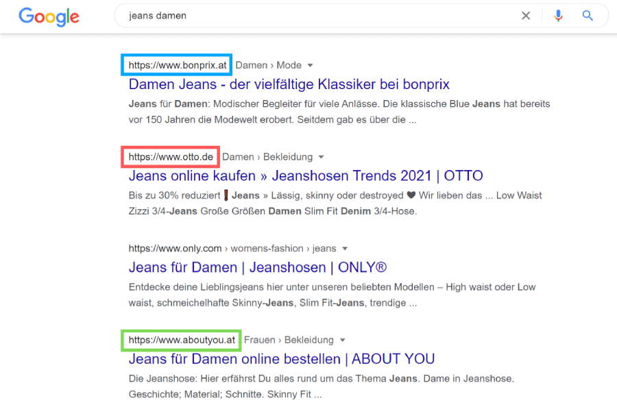 Große Konzerne ranken meist mit mehreren Domains in der SERP.