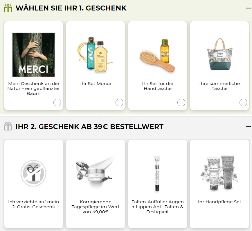 Beispiel für Geschenke in Online Shops Viele Shops setzen auch auf kleine Geschenke zur Kundendbindung.