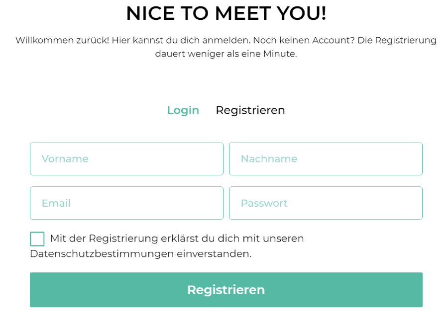 Beispiel für eine einfache Registrierung Formulare sollten so einfach wie möglich gestaltet werden.