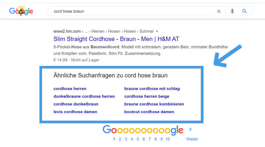 Ein Beispiel für Suchanfragen.