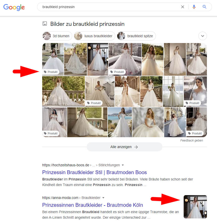 Beispiel von Bilder in der Google-Suche